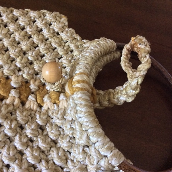 Vintage 1970s Handmade Macrame Wooden Handle Purse - Picture 11 of 11